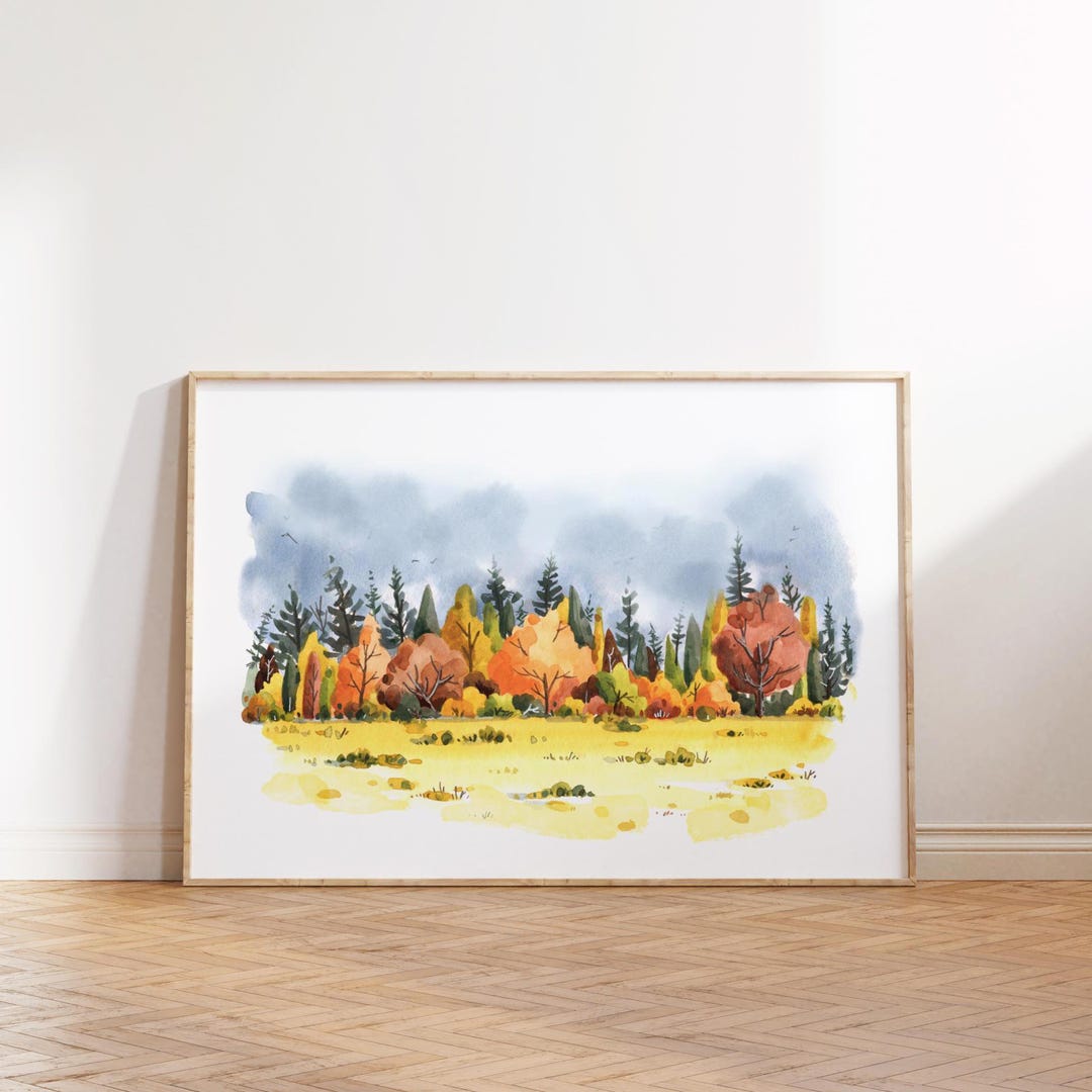 Rustic Fall Drawing Fall Forest Landscape Printable, Autumn Printable Art, Painting Rustic ...