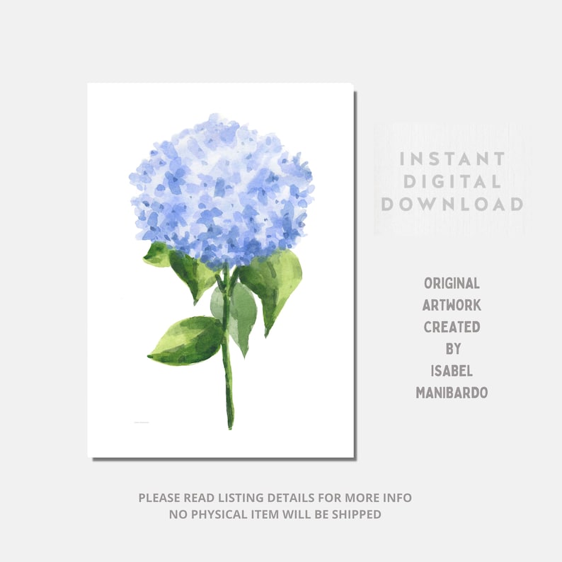 Light Blue Hydrangea Printable, Minimalist Wall Art, Big Flower Art ...