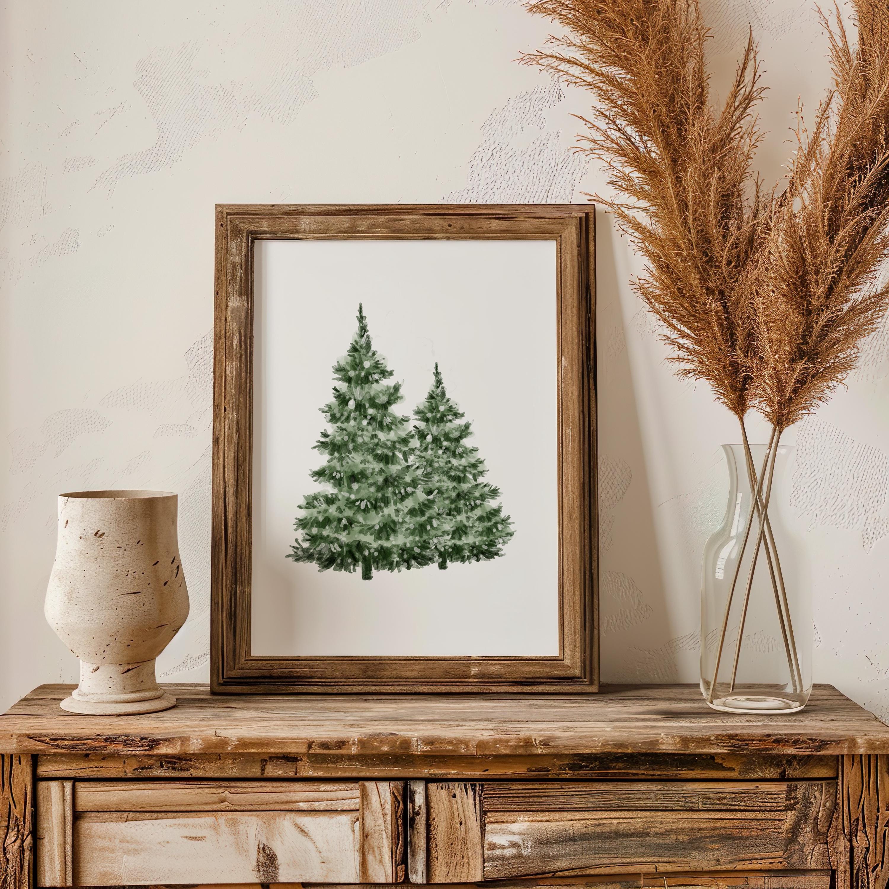 Set of 2 Winter Trees Printables, Snowy Tree Print Wall Art, Vintage ...