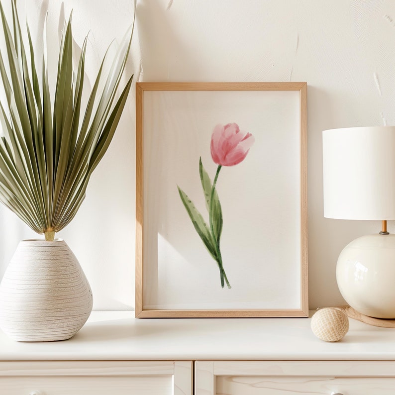 Blush Pink Tulip Watercolor Printable Wall Art, Botanical Print, Floral ...