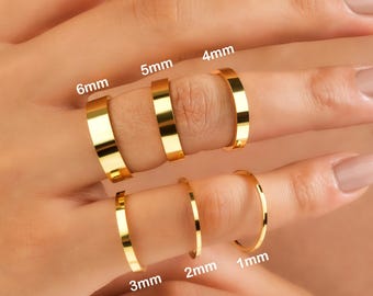 14k Gold 1mm-2mm-3mm-4mm-5mm-6mm Flat Wedding Bands Minimalist Wedding Rings, Thin Stacking Ring Hers, Gift For Her, Gold Wedding Band Women