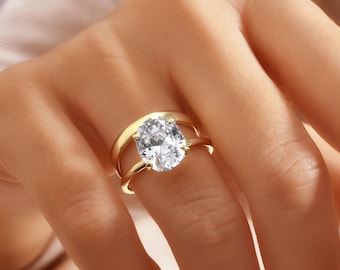 5 Karat ovaler Zirkonia-Ring: 14k vergoldeter Sterlingsilber-Versprechensring