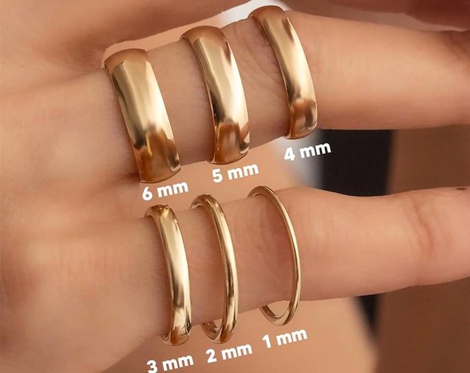 14k Gold 1mm-2mm-3mm-4mm-5mm-6mm Thin Wedding Bands  Minimalist Wedding Rings, Thin Stacking Ring Hers, Gift For Her, Gift For Him