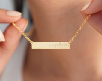 Personalized Minimalist Bar Name Necklace, Handwriting Name Necklace, Roman Numeral Necklace, Gift For Her, Birthday Gift, Christmas Gift
