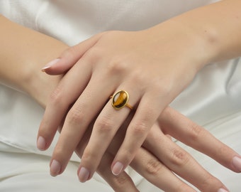 CTHY RING RED TIGER’S EYE (19号) Vintage Ring Genuine Red Tiger Eye Ring and Swarovski