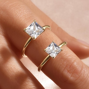 14K Gold-Filled Princess Cut Solitaire Ring, Silver Minimalist Engagement Ring, Dainty Promise Ring, Christmas Gift, CZ Simulated Diamond