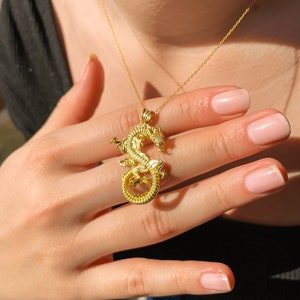 18K Gold Dragon Necklace, Dragon Pendant, Necklace For Women For Men