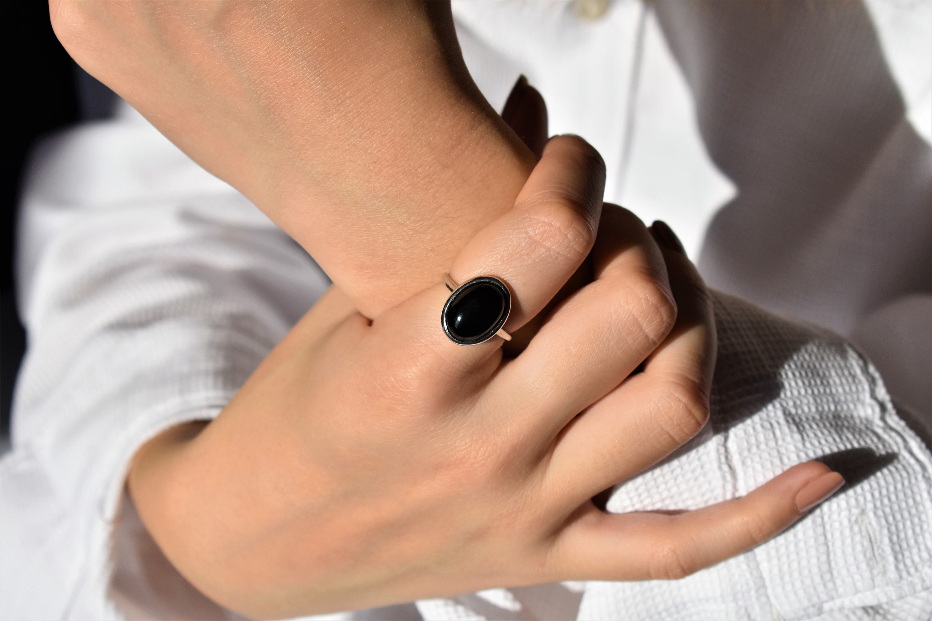 Gemstone Ring Beautifully Detailed Large Black Onyx Ring Black - Main Image