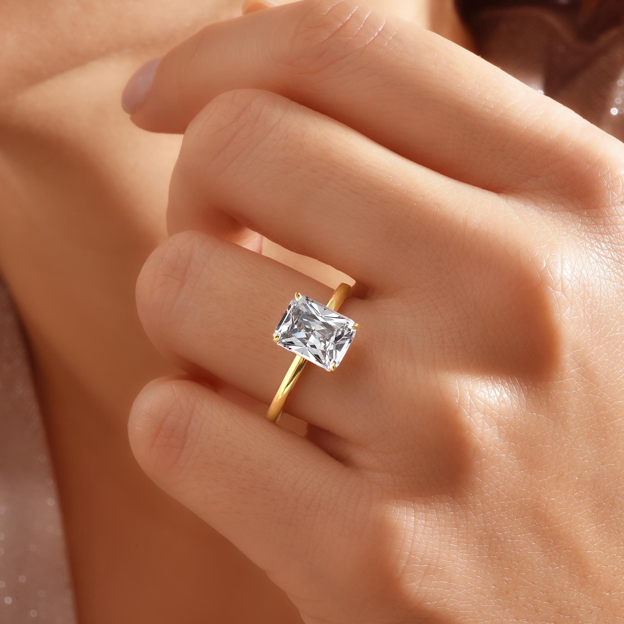 14k Gold Radiant Cut Cubic Zirconia Ring: Sterling Silver Promise 