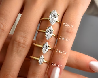 Bague de fiançailles marquise en or 14 carats, bague en diamant simulé, bague de mariage, fausse bague de fiançailles, bague de voyage, bague solitaire en diamant