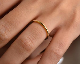 Alianza de boda de oro de 14k de 1 mm, anillo fino de oro, delicado anillo apilable, alianza de boda de oro para mujer, anillo minimalista, regalo para ella