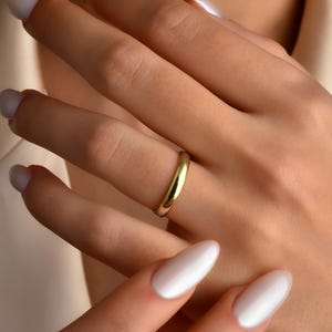 14k Gold 3mm Thin Wedding Band, Minimalist Wedding Ring for Women, Thin Stacking Ring Her, Gift For Him Gift For Men Father's day Gift