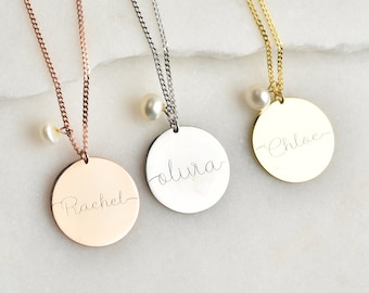 Custom Handwriting Necklace, Handwriting Necklace, Memorial Signature Necklace, Personalized Disc Necklace,Pearl Necklace, Handmade Necklace