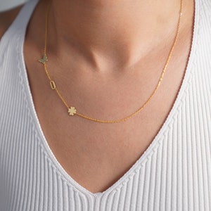 14k Gold initial Necklace, Initial Necklace, Letter Necklace, Sideways Initial Necklace, Personalized jewelry, Personalized Gifts, Handmade