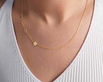 14k Gold initial Necklace, Initial Necklace, Letter Necklace, Sideways Initial Necklace, Personalized jewelry, Personalized Gifts, Handmade