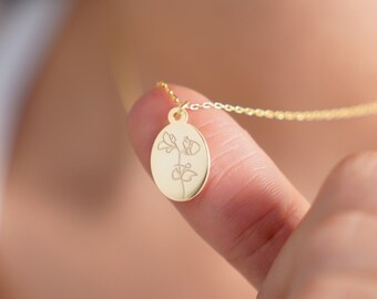 Collar de flores de nacimiento, Memorial de flores silvestres, collar personalizado, regalo del Día de las Madres, joyería de flores de nacimiento, regalo para mamá