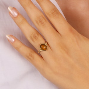 Tiger Eye Statement Ring, Brown Stone Ring, Minimalist Ring, Tiger Eye Jewelry, Different Women Tiger Eye Rings, 925 Sterling Silver image 6