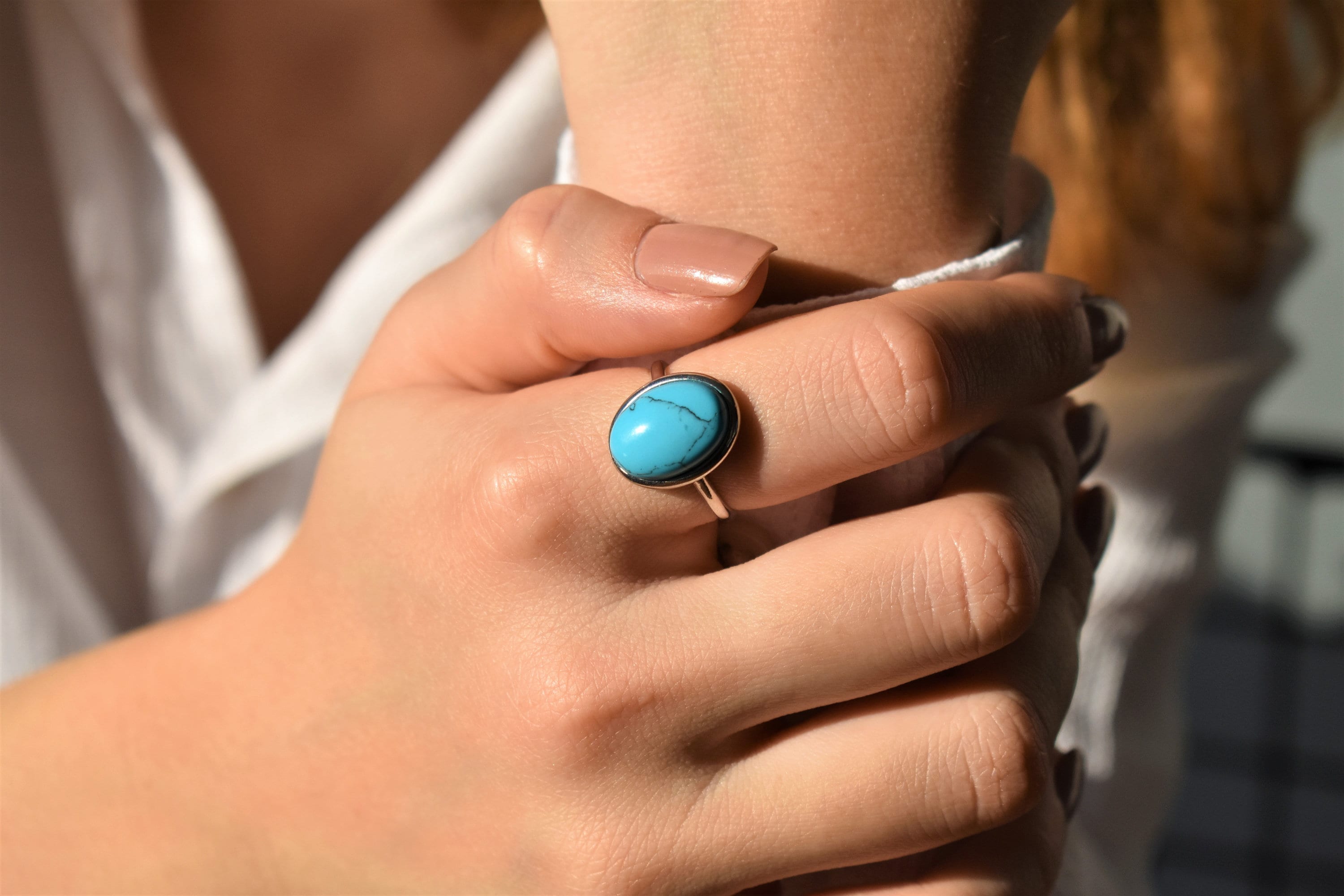 SILVER925 TURQUOISE UNIQUE RING/シルバー/リング Blue Turquoise Ring, Silver 925, Small Round Flat Stone