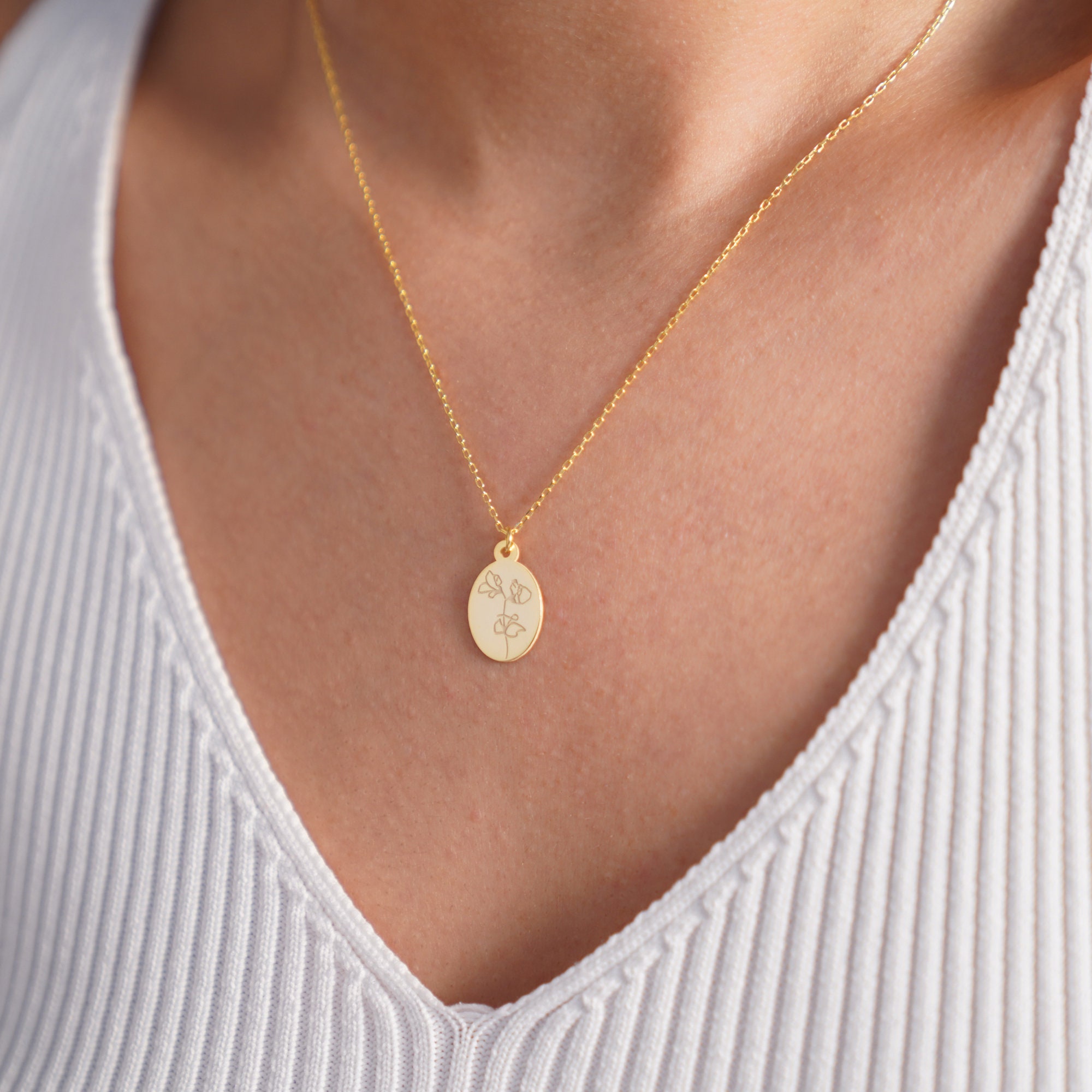 Tiny Birth Flower Necklace, Birth Month Flower Necklace