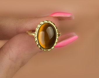 Eleganter Tigerauge Ring, Naturel Oval Tigerauge Ring, Tigerauge Schmuck, 925 Silber Ring, Tigerauge Statement Ring, Geschenk für sie