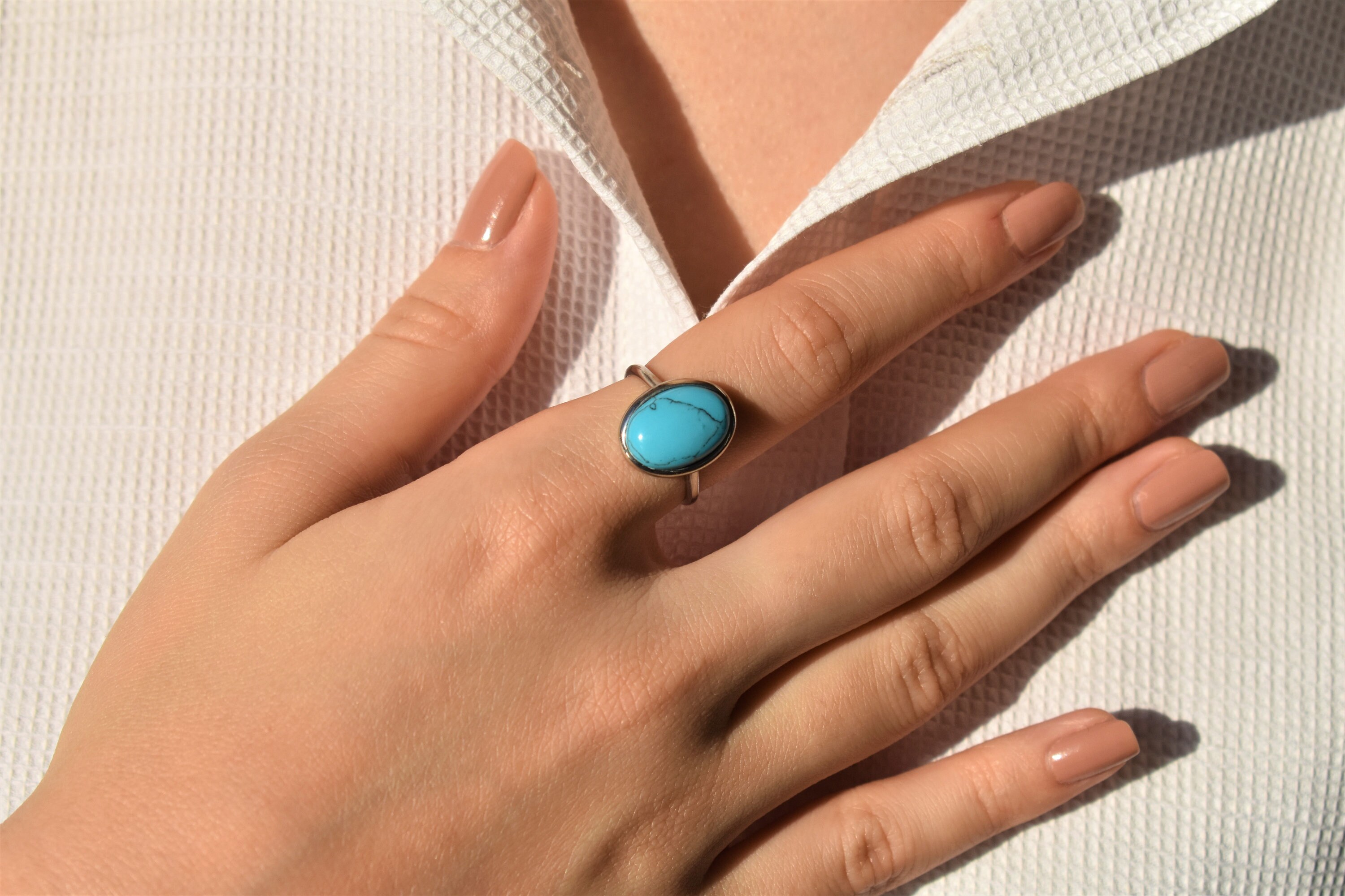 Vintage Turquoise Ring, Blue Stone Ring, Gift for Her, 925