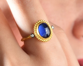 Vintage Style Sapphire Ring, Minimalist Sapphire Ring, Sapphire Gemstone Jewelry, September Birthstone Ring, Handmade Jewelry Christmas Gift