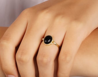 Black Onyx Ring, Natural Gemstone Ring, Onyx Ring, Black Stone Ring, Christmas Gift, Minimalist Ring, Gift For Mom, Mother's Day Gift