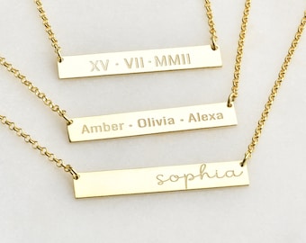 Monogram & Name Necklaces, Engraved Custom Bar Necklace for Women, Personalized Gifts for Her, Handmade Jewelry for Mom, Gift For Women