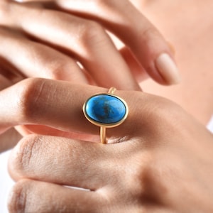 14K Gold Turquoise Ring, Vintage Turquoise Ring, Sterling Silver Ring, Promise Ring, Stackable Ring, Gift For Mom, Mother&#39;s Day Gift