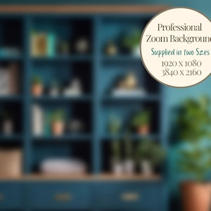 Teal Walnut Zoom Background Blurry Shelves Zoom Virtual Background Zoom Virtual Office Background Therapist Walnut Wood Professional Blurred