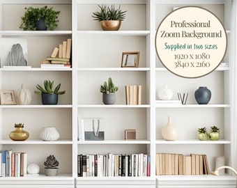 Fondo de zoom de estantería blanca, fondo virtual, reunión de zoom, fondo de zoom, fondo de equipos, fondo de oficina, fondo de zoom de inicio