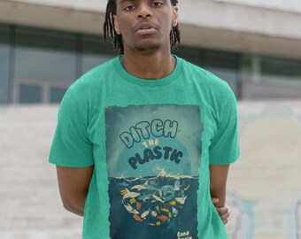 Sustainable T Shirt "ditch The Plastic" Recycled Organic Cotton T-shirt Eco Friendly T Shirts Plastic Free (masc Style)