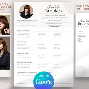 Resume Template for Actors Professional Acting Resume With Photo Actor CV Template Theatre Theater CANVA Template Performer Film Actor CV