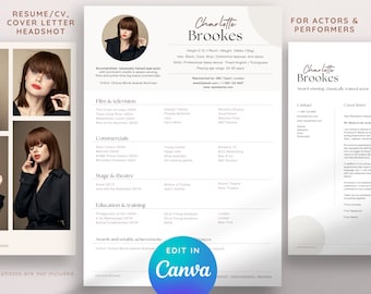 Resume Template for Actors Professional Acting Resume With Photo Actor CV Template Theatre Theater CANVA Template Performer Film Actor CV