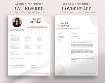 CV Template for Actor cv Professional CV Acting Resume Template With Photo Theatre Performer Job Application Theater Film Canva CV Apply