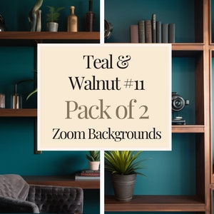 Virtual Background Zoom Backdrop Teal Walnut Virtual Backgrounds for Home Office Shelves Zoom Call Digital Shelving Streaming Green Screen