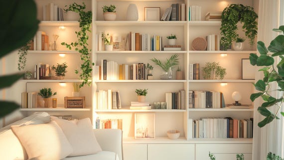 Gold Hour Zoom Background Bookshelves White Shelving | Virtual Zoom Office Background Home Office Zoom Backdrop | Digital Modern Background