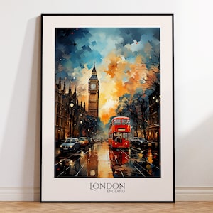 London Travel Print - London Red Bus Big Ben Artwork Wall Art London Poster Wall Art Poster Wedding Gift London AirBnB Hotel Art Wall Decor