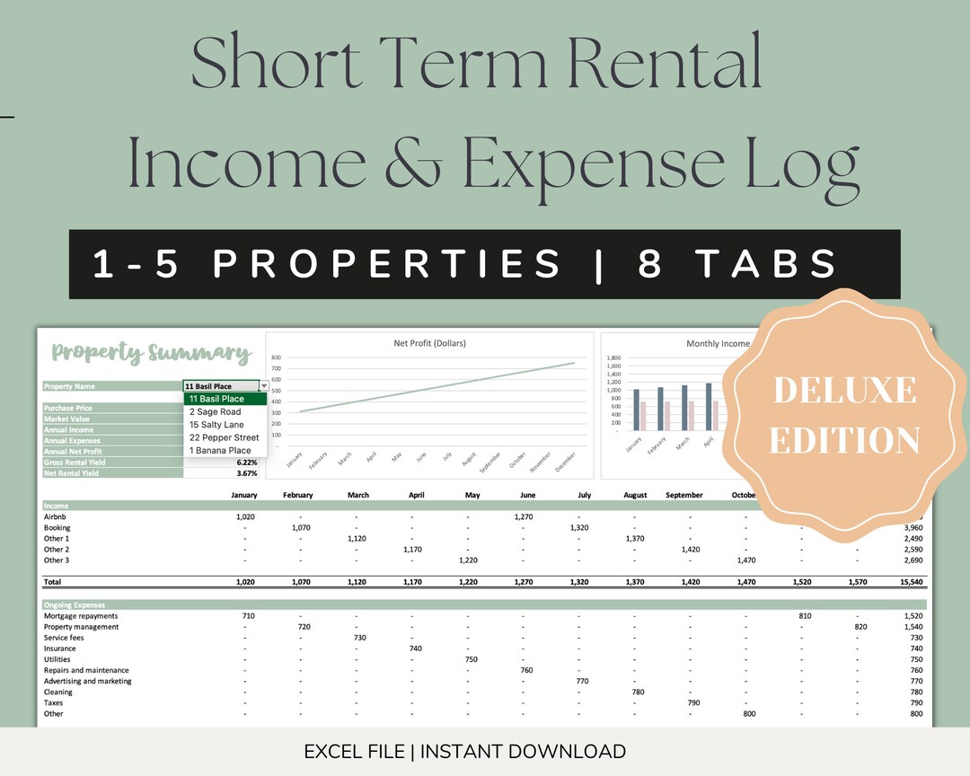 Multiple Airbnb Income And Expense Log Airbnb Host Expense - Etsy