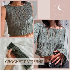 Lucia 3 patronenbundel GEHAAKTE PATRONEN Top met lange mouwen en hoofdband Lacy Crochet Projects Intermediate Nightmoon Studio