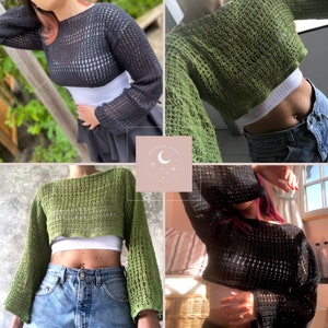 Lyra Mesh Top CROCHET PATTERN Shrug Autumn Fall Summer Y2K Trending Long Bell Sleeve Summer Layer Pullover Made To Measure Nightmoon Studio image 2