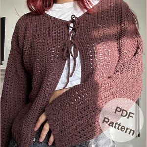 Modello PDF per cardigan all'uncinetto Hazel: cardigan morbido su misura, personalizzabile, in rete, perfetto per estate, primavera, autunno e autunno.