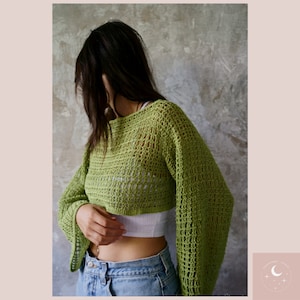 Lyra Mesh Top CROCHET PATTERN Shrug Autumn Fall Summer Y2K Trending Long Bell Sleeve Summer Layer Pullover Made To Measure Nightmoon Studio image 6