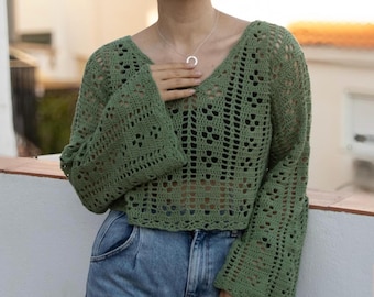 売れ筋商品|||オニール カットソー トップス レディース Juniors' Consuelo Crochet Bell-Sleeve Top Slate Crochet BELL Long SLEEVE Top PATTERN Pdf - Crop Sweater