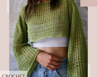 Haut en résille lyre MOTIF CROCHET haussement d'épaules automne automne été année 2000 tendance à manches longues cloche été couche pull sur mesure Nightmoon Studio