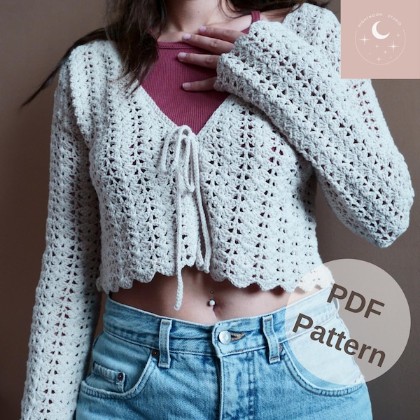Ivy Cardigan CROCHET PATTERN Short and Long Sleeve Made to Measure Advanced Beginner Autumn Summer Nightmoon Studio Trending Lace Top