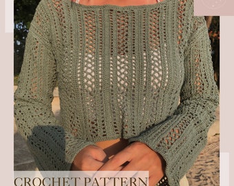 Lucia Top CROCHET PATTERN Made To Measure Spring Summer Breezy Lacey Project Beach Coverup Pullover Layer For Warm Weather Nightmoon Studio