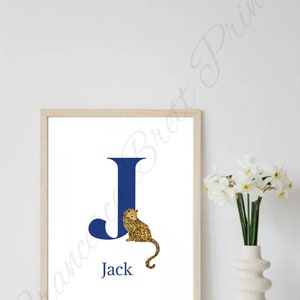 Personalised Nursery Wall Art Animal Letter Print A3