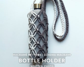 ENGLISH | ITALIAN Macrame Pattern Bottle Holder "Coffee and Cream" | PDF Pattern Dual Color Bottle Holder with Strap | Beginner Tutorial