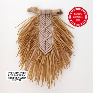 Macrame PATTERN - Written PDF and Knot Guide - diy macrame wall hanging LEAF - digital download how to tutorial - Macrame Leaf